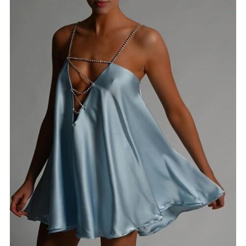 Chain Satin Diamond Sling Dress Sexy Loose Fashion Party Swing Dresses 2021 Summer Backless Sleeveless Vacation Women Dress