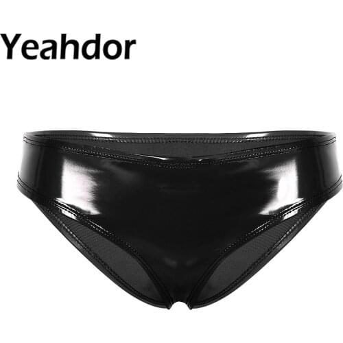 Womens Lingerie Briefs Panties Wet Look Patent Leather Clubwear Low Rise High Cut Mini Bikini Thong Sexy Female Underwear