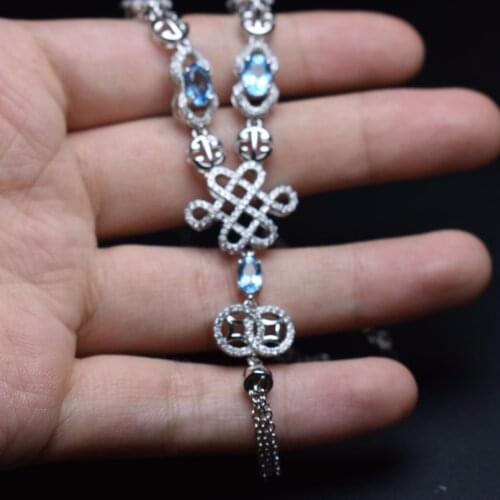 Fine Jewelry Real 925 Sterling Silver 100% Natural Blue Topaz Gemstones Female Pendant Necklaces for women Fine Pendants