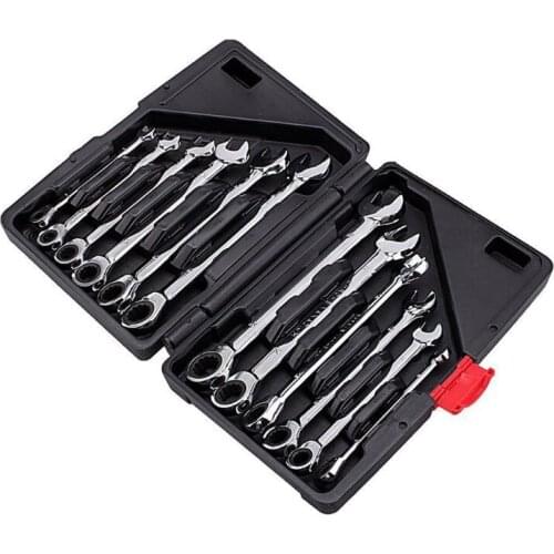 1Set Combo Ratcheting Wrenches with Fully Engages Pawls Reversible Wrench Set Spanner Kit Steel Construction Open End R7UB