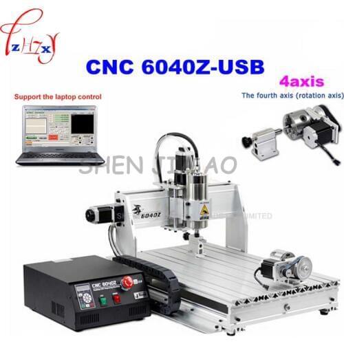 1pc 110/220V 4axis CNC Router 6040Z-USB Mach3 auto engraving machine with 1.5KW VFD spindle and USB port for hard metal