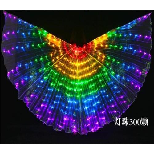 1pcs/lot Stage Performance Props Women belly dancing wing J LED Dancing Wing Costume LED Dance Wings Rainbow wing with stick