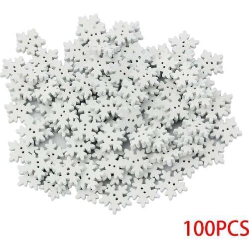 100pcs 18mm Wood Christmas Snowflake Buttons DIY Craft White Snow Flakes Wooden Sewing Buckle