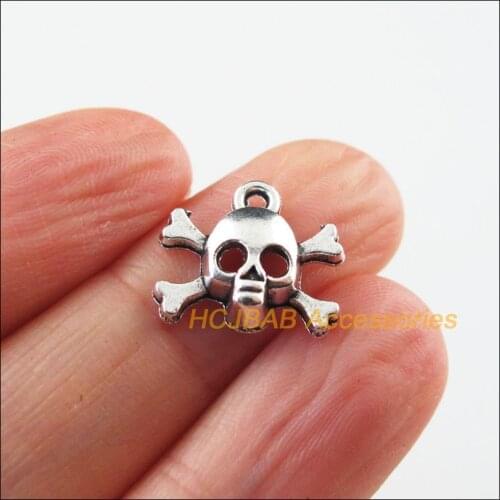 25 New Skull Charms Tibetan Silver Tone Halloween Pendants 13x14.5mm