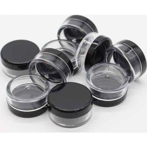 3g 100pcs Empty Black Plastic Jars Mini 3g Cream Containers Cosmetic Bottles 3ml Balm Sample Pot Cosmetic Cream Jar Tin Bottle