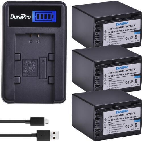 3pcs 3900mAh NP-FV100 NP FV100 FV100 Camera Battery + LCD USB Charger for Sony NP-FV30 NP-FV50 NP-FV70 SX83E SX63E FDR-AX100E