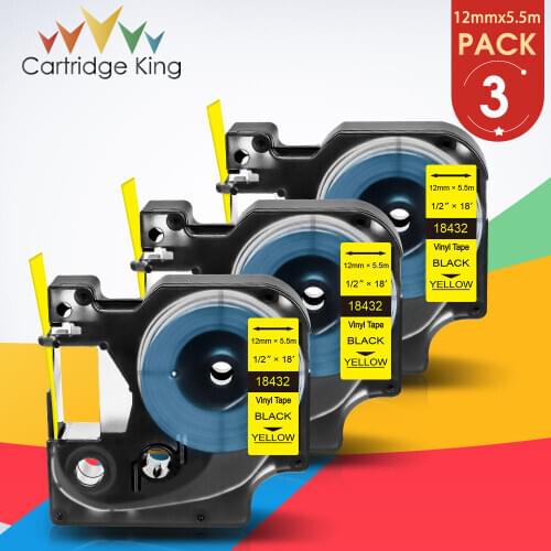 3PK 18432 12mm Width Permanent Vinyl Industrial Label Tape For DYMO Rhino IND 1000 3000 4200 5000 5200 6000 Printer Label Maker