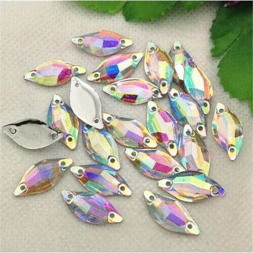 50PCS 9mm*20mm Horse eye Resin rhinestone Crystal flat back Sew On 2 Hole