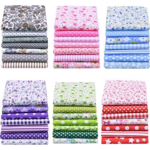 7pcs Handmade Various Pattern Floral Printed Patchwork Cotton Fabric Cloth Sewing Stitch Quilting Home DIY Crafts 25x25cm