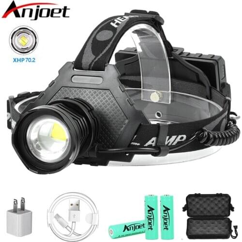 Anjoet xhp70 Led headlamp Headlight the powerful 32W head lamp Torch zoom USB power bank 18650 battery