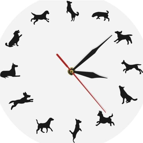 12" Silhouette Puppies Slient Clock Pet Dogs Iconic Decorative Wall Clock Wall Art Nursery Decor Circle Clock Dog Lover
