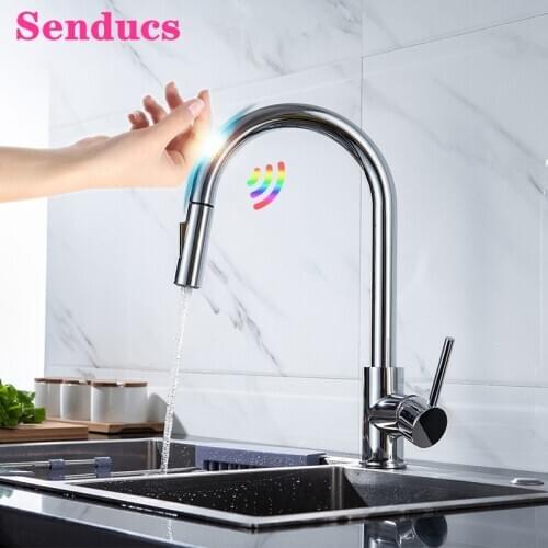 Chrome Touch Kitchen Faucets Senducs Pull Out Kitchen Mixer Tap Smart Touch Kitchen Taps Hot Cold Chrome Touch Kitchen Faucets