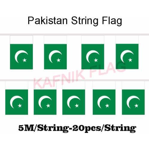 KAFNIK,5 meters 20 faces 14*21CM Pakistan String Flag Banner Bar For Party Decoration/World Event Carnival Decor