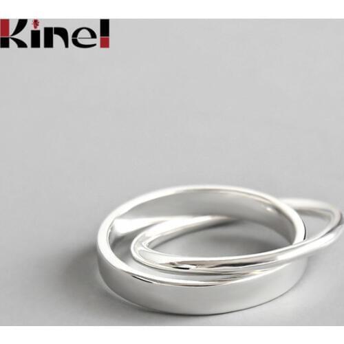 Kinel 100% Pure 925 Sterling Silver Rings for Women Double Interlock Circle Anel Feminino Female Wholesale Jewelry Party Gifts
