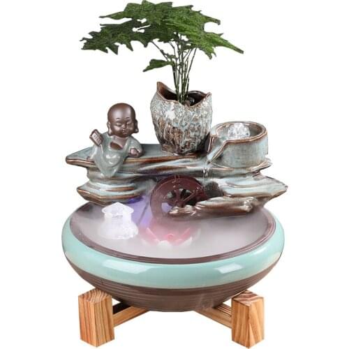 Creative Fountain Lucky Feng Shui Office Desktop Decoration Home Living Room Water Flower Fish Tank Opening Gift Figurine