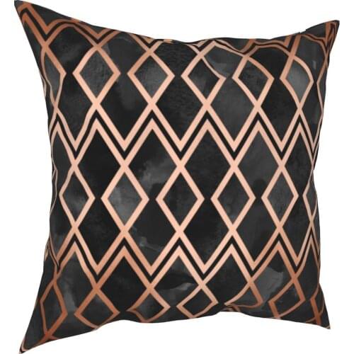 Copper & Black Geo Diamonds Pillowcase Printing Polyester Cushion Cover Decorative Lingge Pillow Case Cover Bed Zippered 40*40cm