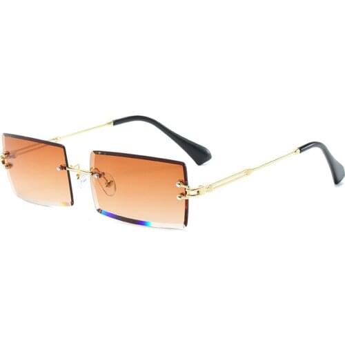 Fashion Small rectangle sunglasses women rimless square sun glasses for women 2021 summer style female uv400 green brown