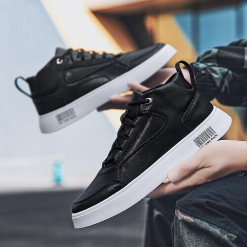 Leather high man solid sport white top informales masculino for Casual casuales sapato para summer mens boots sneakers couro de