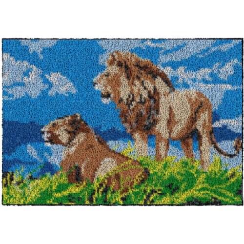 Latch Hook Rug Wall Hanging Crocheting Tapestry Animal Lion Pattern Cushion Kits for Embroidery Home Carpet 61cmX85cm