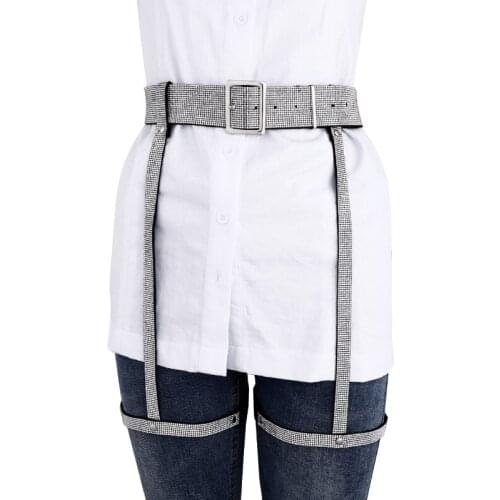 2021 New Fashion WomenS Leather Belt With Diamonds Harness Belt For Women Skirt Accessories Female Punk Style Goth Bondage Belt