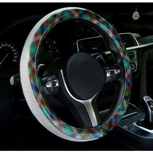 NEW Rhinestones Steering Wheel Cover Diamond PU Leather Car Steering Cover 15 Inch Universal Auto Accessories