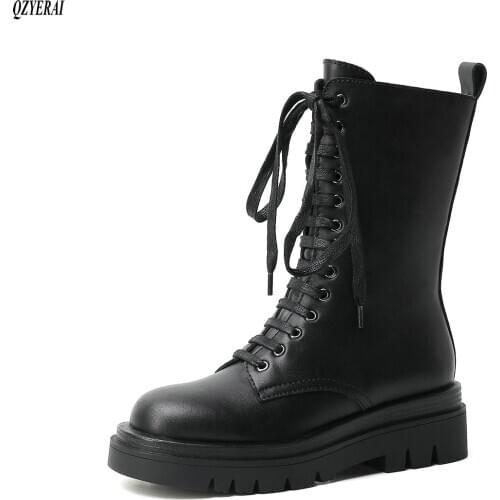 2020 Autumn winter The new Women boots Genuine leather lace-up The boots Riding boots European fashion women shoes