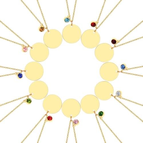 Birthstone Pendant Necklaces for Women, Charm Disc Coin Necklace, Minimalist Personalized Gifts for Mom Her Girls