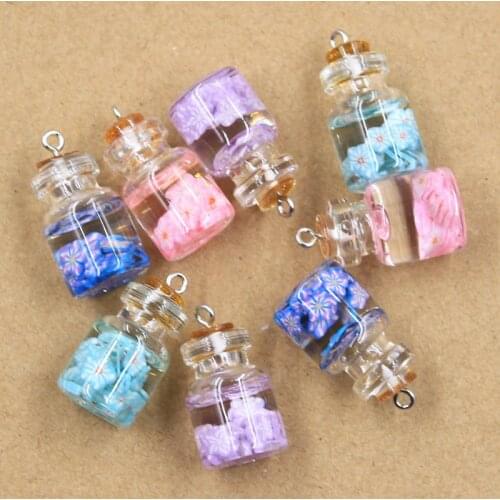 6pcs Charms flower Drift Bottle Glass Pendant Crafts Making Findings Handmade Jewelry DIY for Earrings Necklace