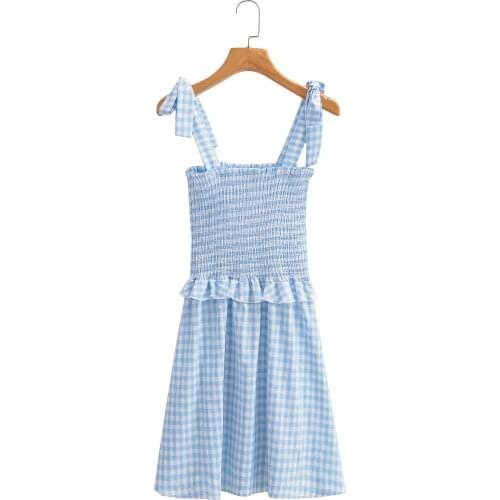 Summer Dress For Women Blue Plaid Color Strap Casual Female Vestido OL Young Style Sexy Strapless Elegant Fashion Sundress C2615