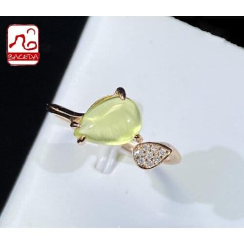 Baceda Alleviate nightmare Natural Crystals of Yellow Prehnite Earrings,Necklace and Adjustable Ring S925 Silver Certificate Box