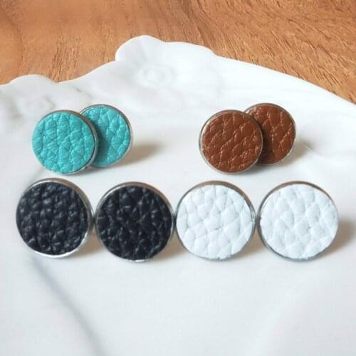 Genuine Leather Button Studs Earrings