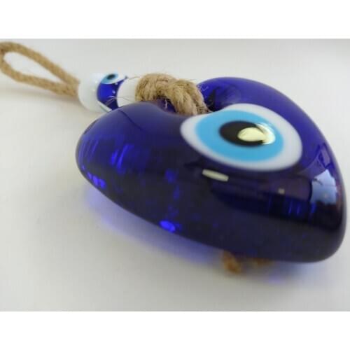Heart Evil Eye 6cm Glass Bead Pendant Charm Turkish Handmade Amulet Wall Hanging Talisman Boho Home Decor Made in Turkey