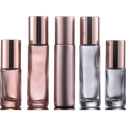 5ML 10ML Glass Perfume Roller Bottle Clear Rose Gold Cosmetics Refillable Roll On Bottles For Essential Oils Travel Vials 10pcs