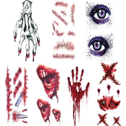 Halloween Scary Tattoo Sticker Temporary Waterproof Body Decoration Stickers Makeup Party Cosplay Decorative Supplies