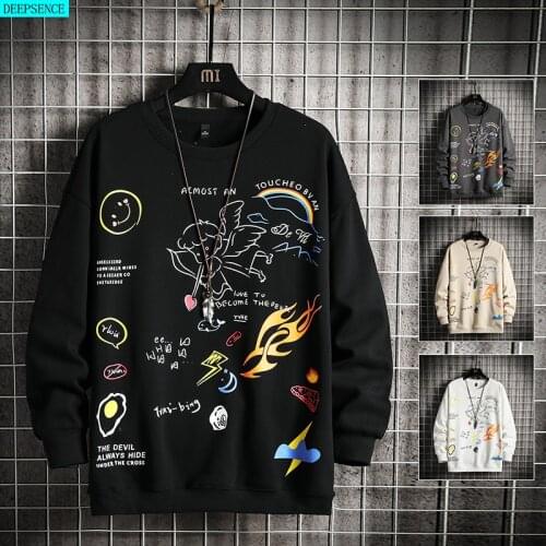 2021 Spring New Tops Men Sweatshirts Loose Printed Tops Big Casual Shirts Breathable Cotton Tops for Men