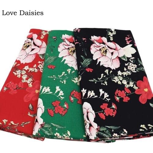 Cotton/linen ethnic style red green black lily peony flowers fabric for DIY handwork APPAREL dress cushion handwork home decor