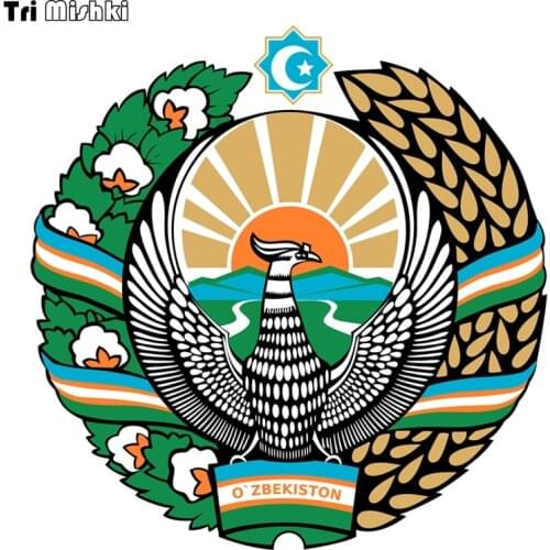 Tri Mishki WCS231 14x14.2cm Coat of arms of Uzbekistan car sticker funny colorful car stickers auto automobile decals