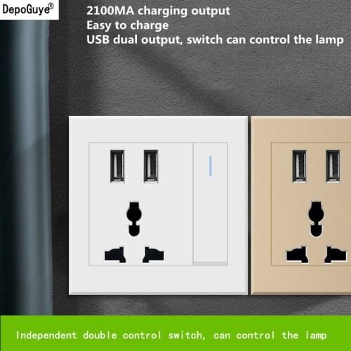 Depoguye Universal USB wall socket with light switch, 2.1A dual USB phone charging port, switch control socket AC110V -250V