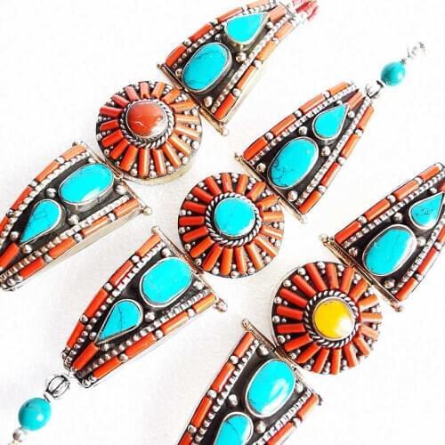 Nepal vintage Jewelry Metal Fashion Bangles Inlaid Colorful Stone BOHO Dancing Open Cuff Locket BB-479