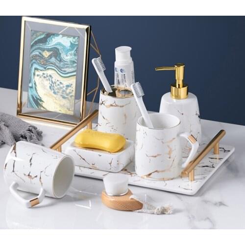 High-grade ceramics Five-piece bathroom set Decoration set wash Hygienic mouthwash cup Bathroom supplies