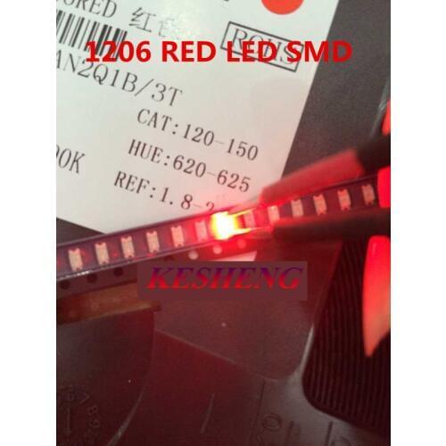 100PCS 1206 red light light-emitting diode SMD LED 3216 Diodes SMD 1206 led 620-625NM 2,0-2.6V 100-120MCD 3.2*1.6