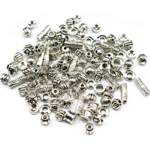 100pcs Tibetan Silver plated Bead Vintage Loose Beads Tube Bead Zinc Alloy Spacer beads for diy Bracelet Jewelry Making 4-6mm