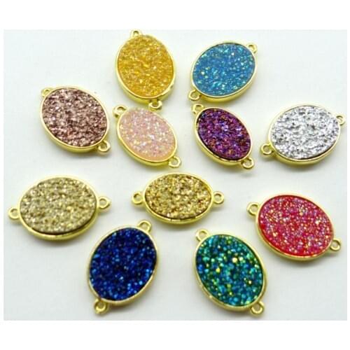 11*20mm Natural stone crystal quartz Golden rim oval Connector Bracelet pendant for DIY Jewelry Making Necklace Accessories10pcs