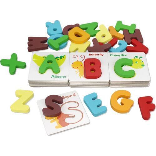2020 New Wooden 26 Letter Cognition Card A to Z Alphabet Cognitive Educational Toys for Children