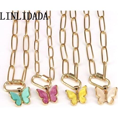 5Pcs Fashion Plating Chain Butterfly Shaped Acrylic Gold Color Choker Necklace For Girls Statement Jewelry
