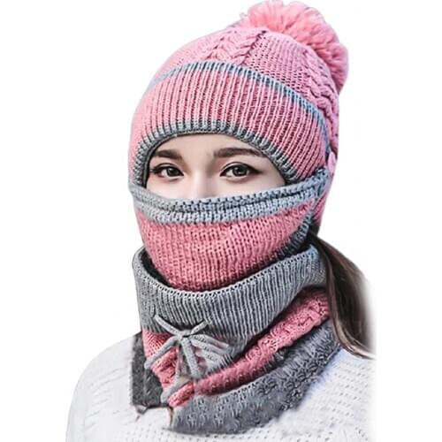 80% HOT SALES！！！3Pcs Riding Hats Knitted Lace Up Scarf Winter Riding Hats for Outdoor