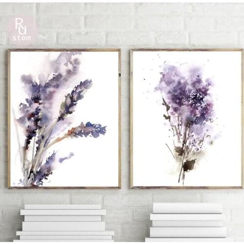Abstract Botanical Purple Lavender and Lilac Prints Flowers Painting Wall Art Canvas Painting Room Home Decor Unframed