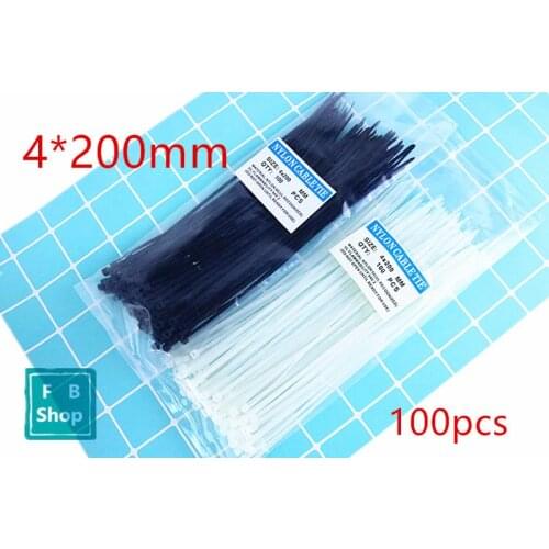 Free shipping 100pcs 4 * 200mm Self-locking nylon cable ties black and white plastic cable straps