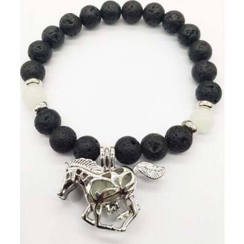 8mm Natural Black Lava Bracelet Noctilucence Bracelet Horse Bead Heart Locket Glow For Women And Men Fashion Jewelry