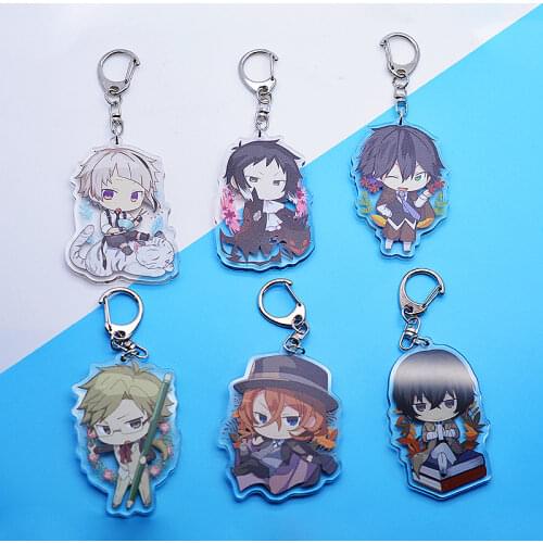 2021 Anime Bungo Stray Dogs Key Chain Dazai Osamu Acrylic Double Sided Pendant Keychains Cute Keyring Props Accessories